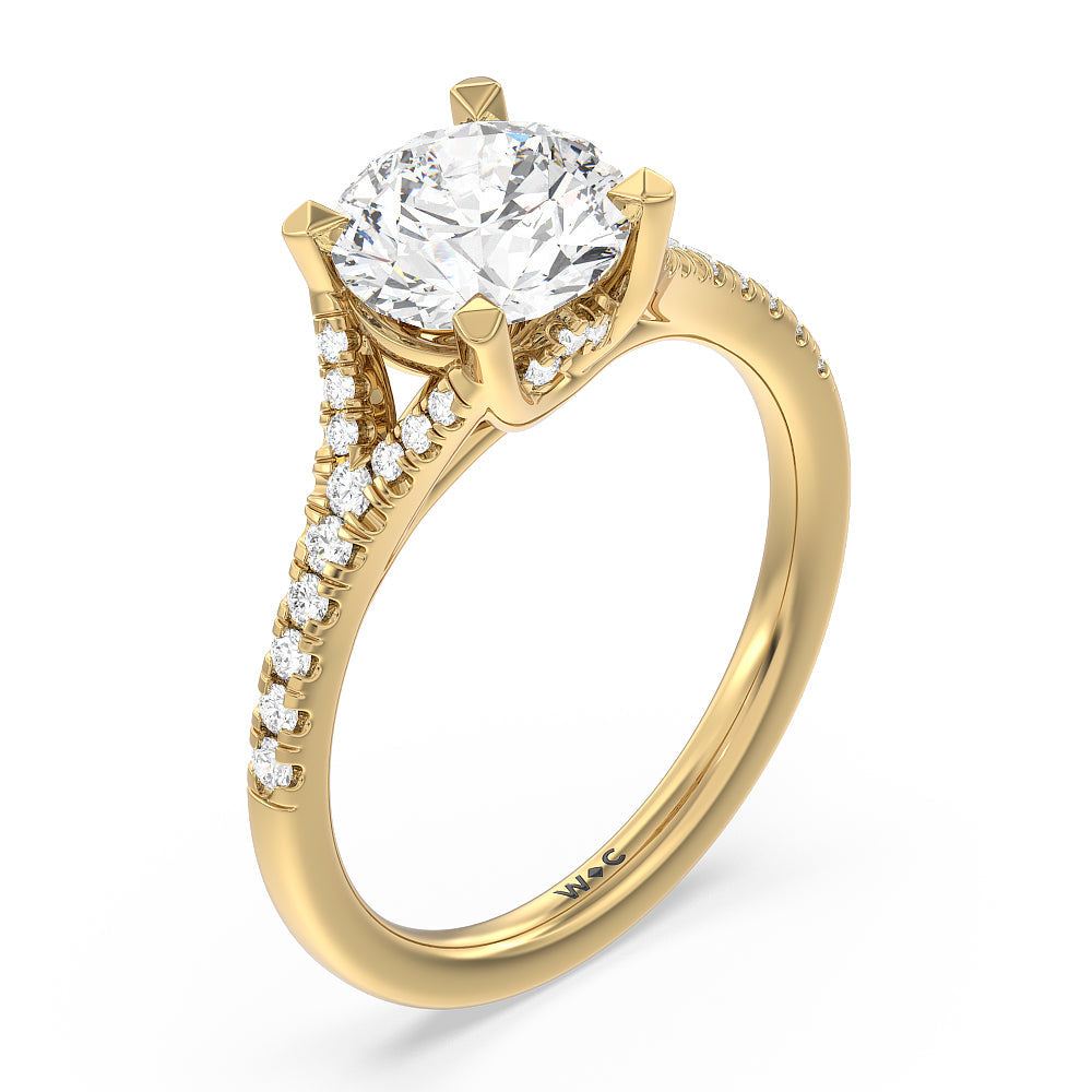 Round Cut Studded Cathedral Split Shank Engagement Ring with Lab Grown Diamond in 14KT Yellow Gold view 3
