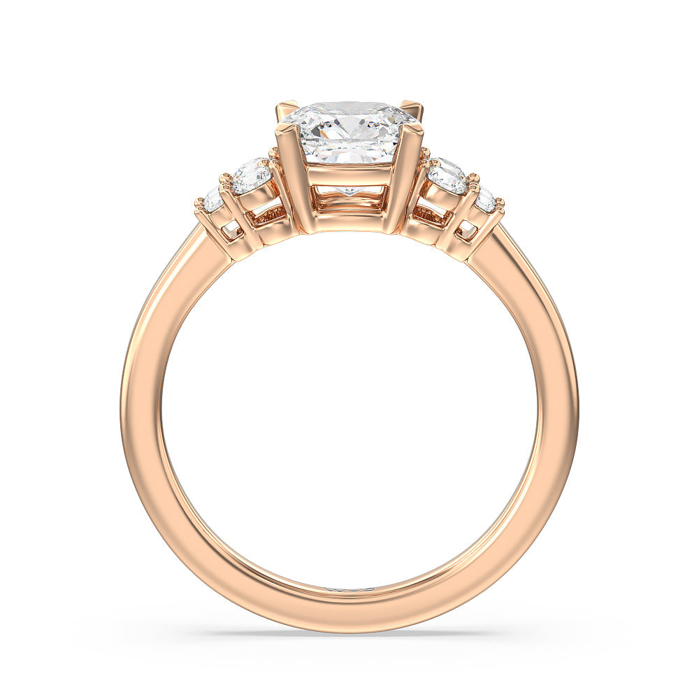 Cushion Cut Tapering Side Diamond Accent Engagement Ring with Lab Grown Diamond in 14KT Rose Gold view 2
