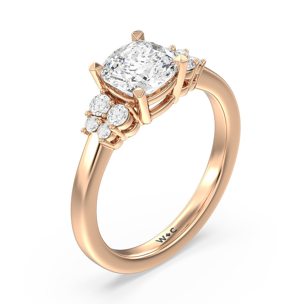 Cushion Cut Tapering Side Diamond Accent Engagement Ring with Lab Grown Diamond in 14KT Rose Gold view 3
