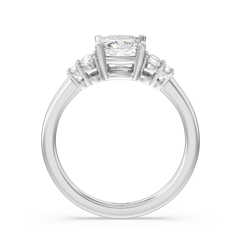 Cushion Cut Tapering Side Diamond Accent Engagement Ring with Lab Grown Diamond in 14KT Platinum view 2
