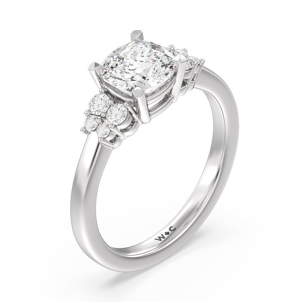 Cushion Cut Tapering Side Diamond Accent Engagement Ring with Lab Grown Diamond in 14KT Platinum view 3
