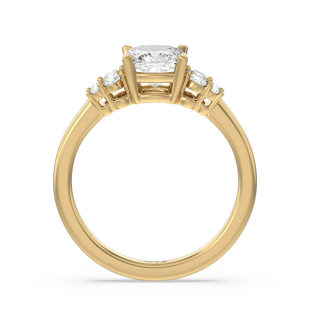 Cushion Cut Tapering Side Diamond Accent Engagement Ring with Lab Grown Diamond in 14KT Yellow Gold view 2
