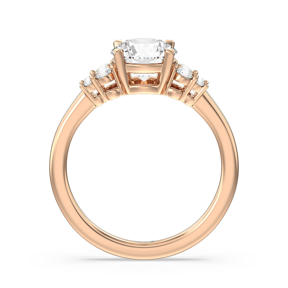 Round Cut Tapering Side Diamond Accent Engagement Ring with Lab Grown Diamond in 14KT Rose Gold view 2
