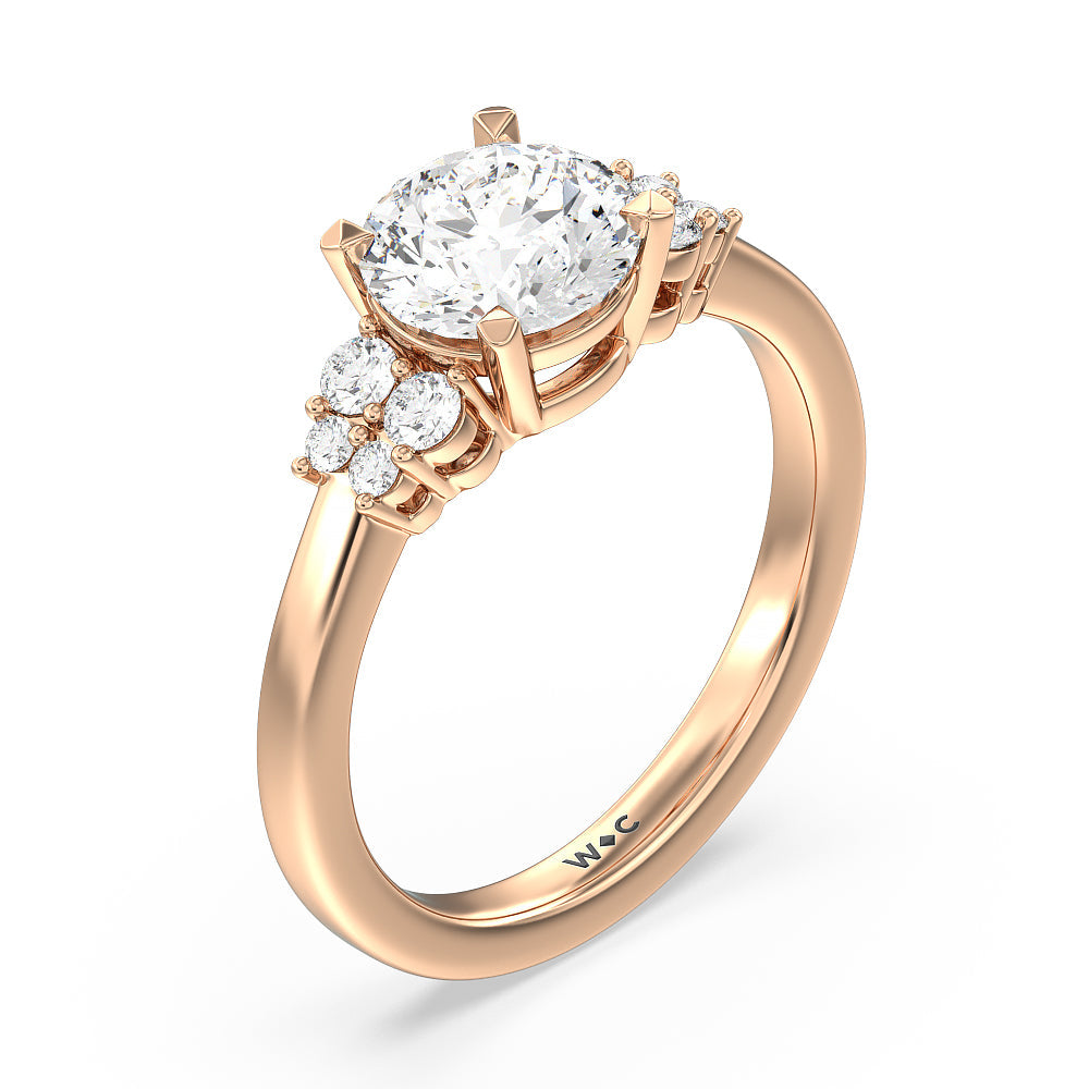 Round Cut Tapering Side Diamond Accent Engagement Ring with Lab Grown Diamond in 14KT Rose Gold view 3
