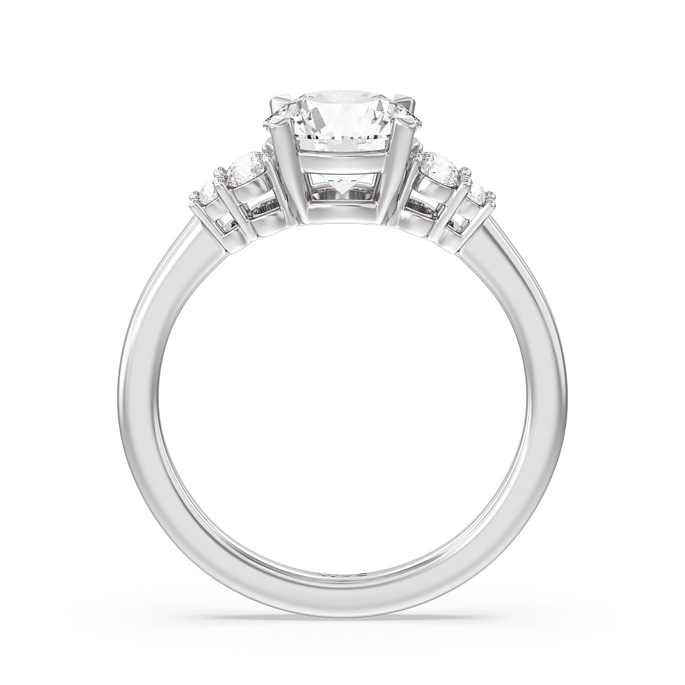Round Cut Tapering Side Diamond Accent Engagement Ring with Lab Grown Diamond in 14KT Platinum view 2
