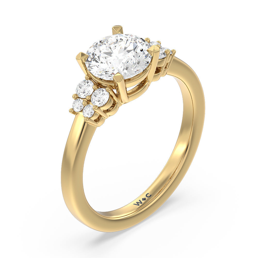 Round Cut Tapering Side Diamond Accent Engagement Ring with Lab Grown Diamond in 14KT Yellow Gold view 3
