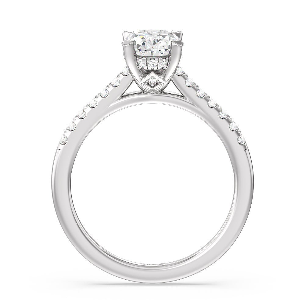 Cathedral Diamond Pave Hidden Halo Engagement Ring with Oval Cut Diamond in 14KT Platinum view 2
