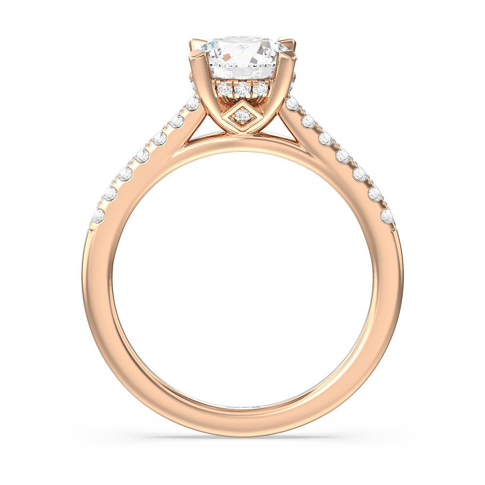 Cathedral Diamond Pave Hidden Halo Engagement Ring with Round Cut Diamond in 14KT Rose Gold view 2
