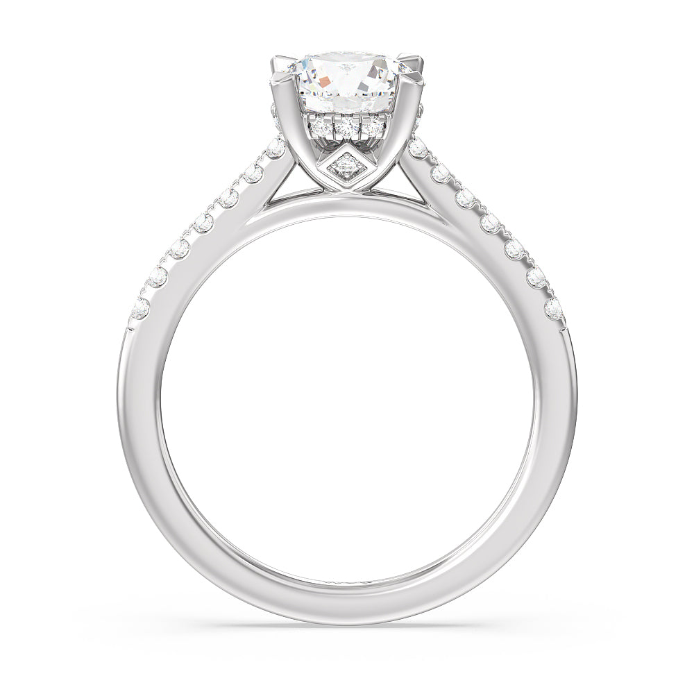 Cathedral Diamond Pave Hidden Halo Engagement Ring with Round Cut Diamond in 14KT Platinum view 2
