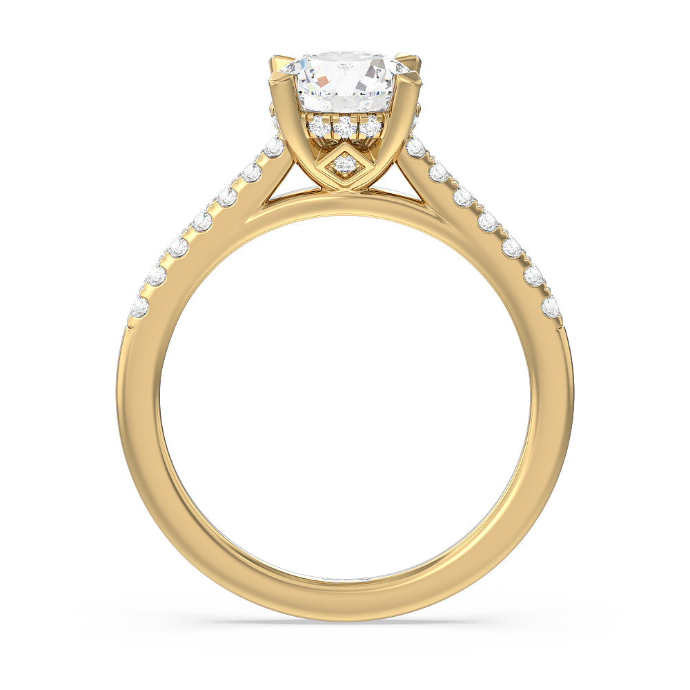Cathedral Diamond Pave Hidden Halo Engagement Ring with Round Cut Diamond in 14KT Yellow Gold view 2
