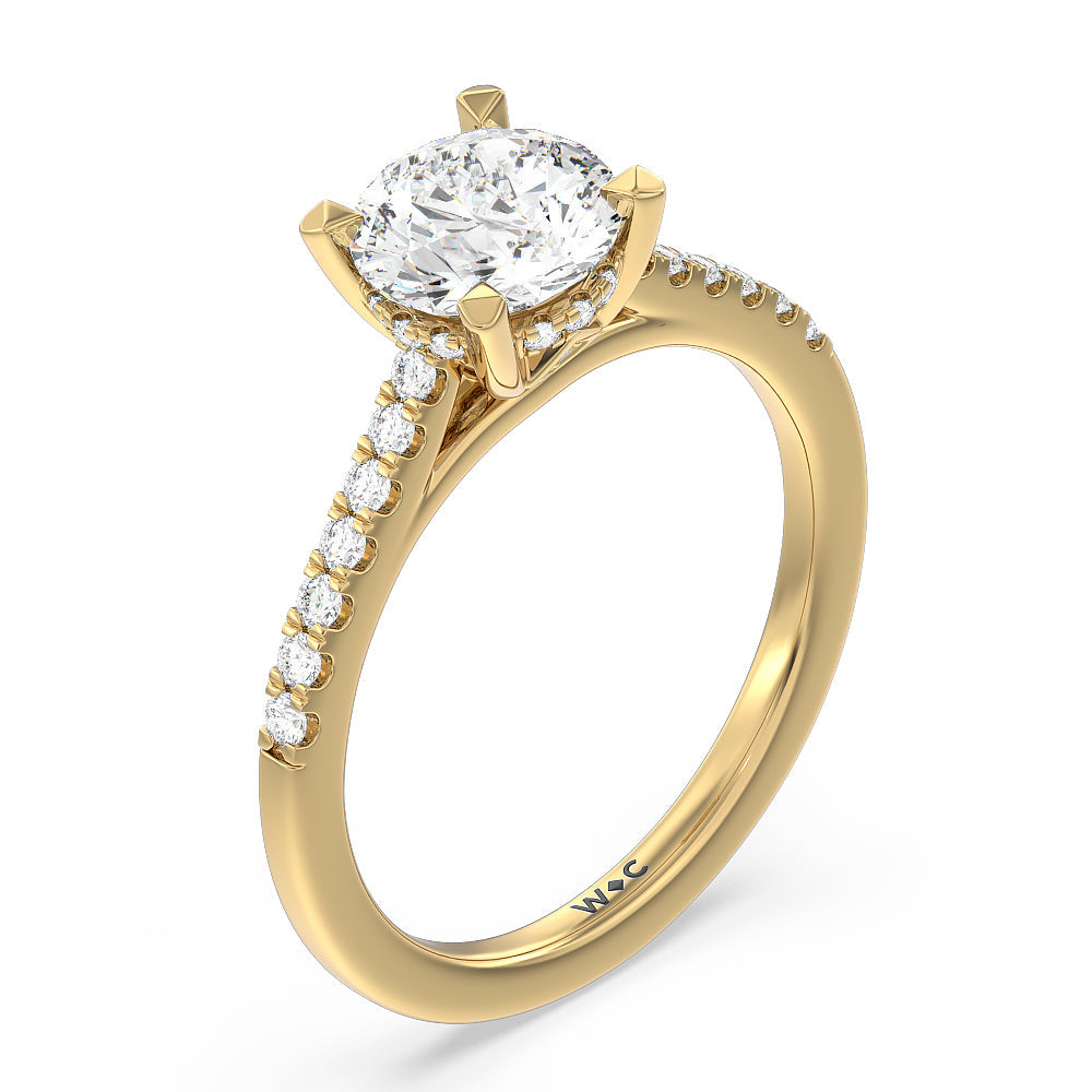 Cathedral Diamond Pave Hidden Halo Engagement Ring with Round Cut Diamond in 14KT Yellow Gold view 3
