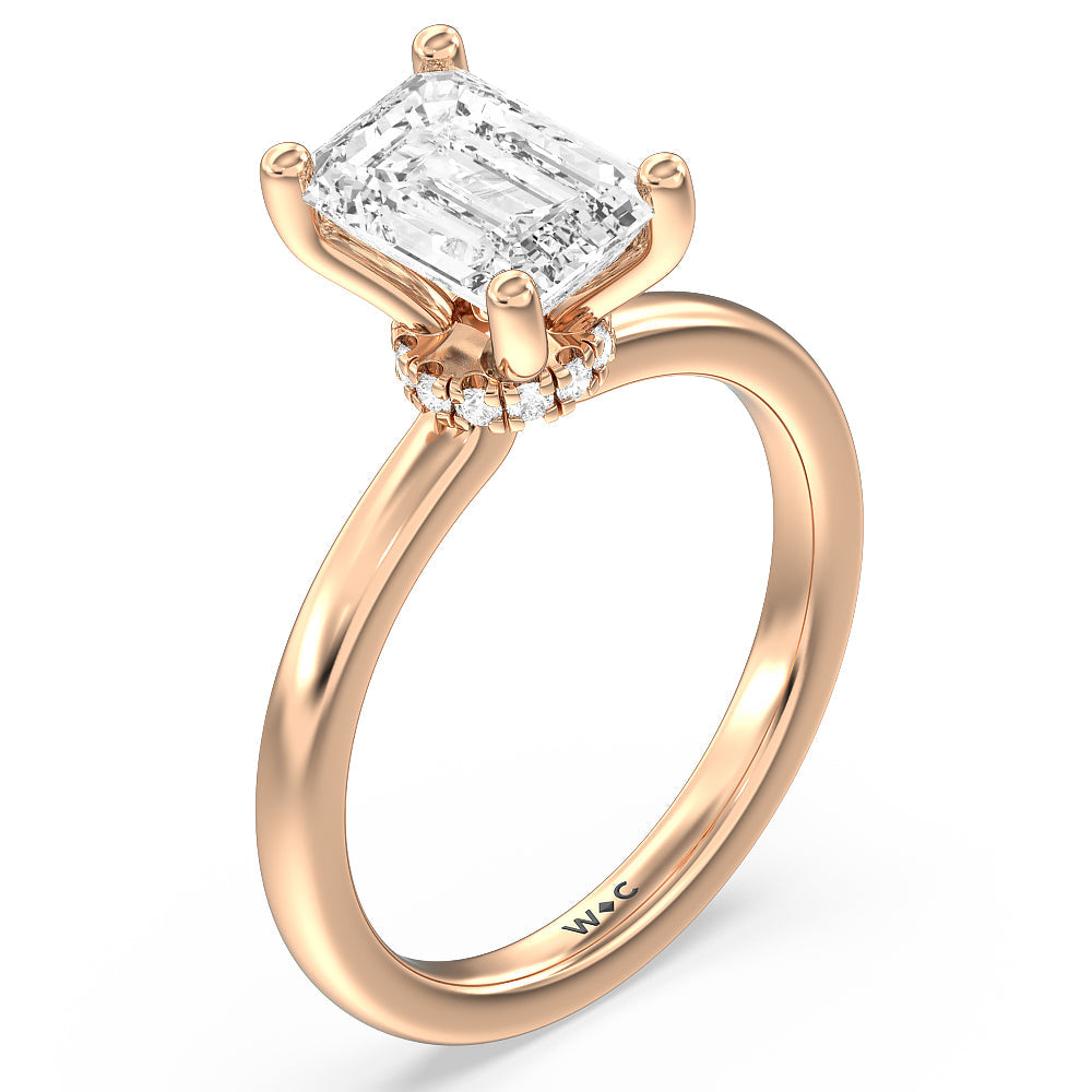 Under Halo Engagement Ring with Emerald Cut Diamond in 14KT Rose Gold view 3
