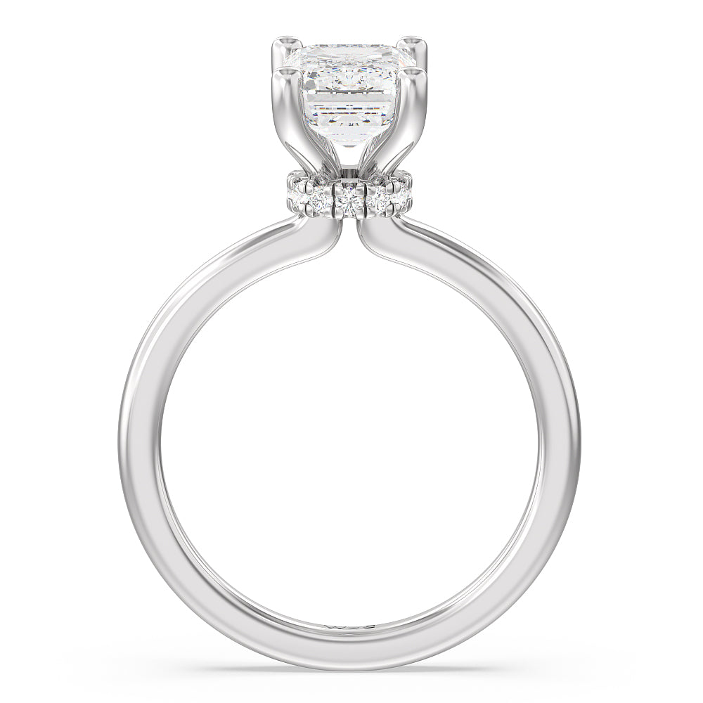 Under Halo Engagement Ring with Emerald Cut Diamond in 14KT Platinum view 2
