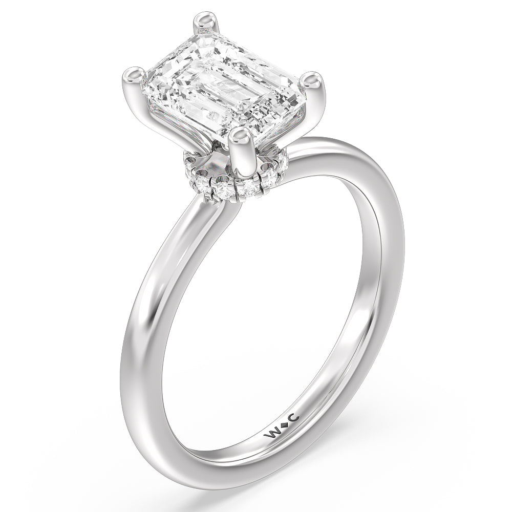 Under Halo Engagement Ring with Emerald Cut Diamond in 14KT Platinum view 3
