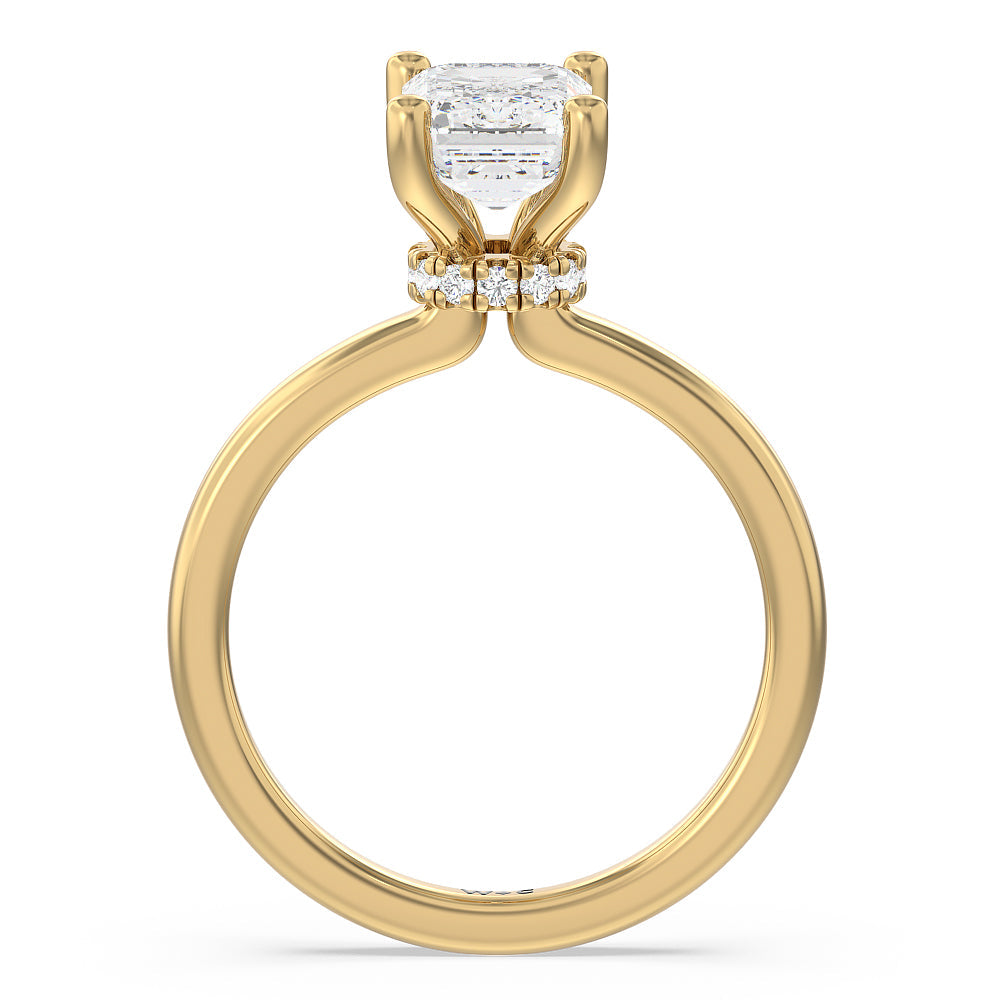 Under Halo Engagement Ring with Emerald Cut Diamond in 14KT Yellow Gold view 2
