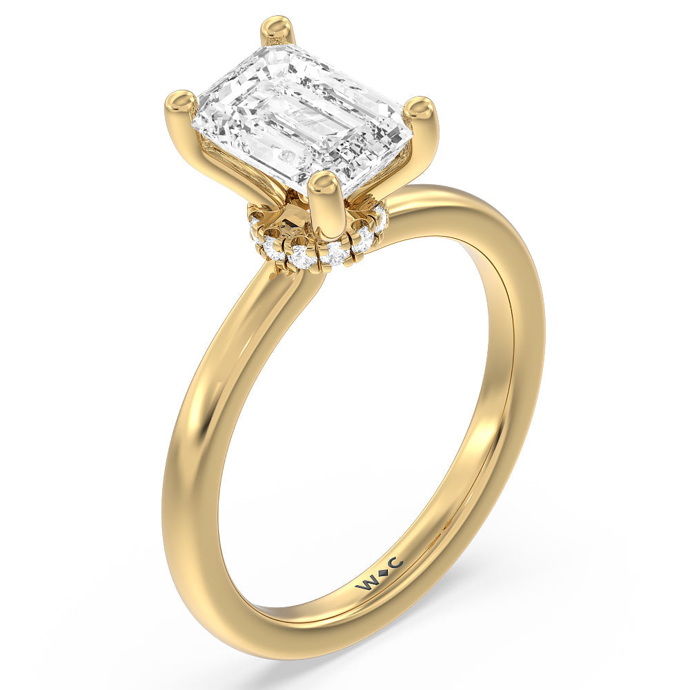 Under Halo Engagement Ring with Emerald Cut Diamond in 14KT Yellow Gold view 3
