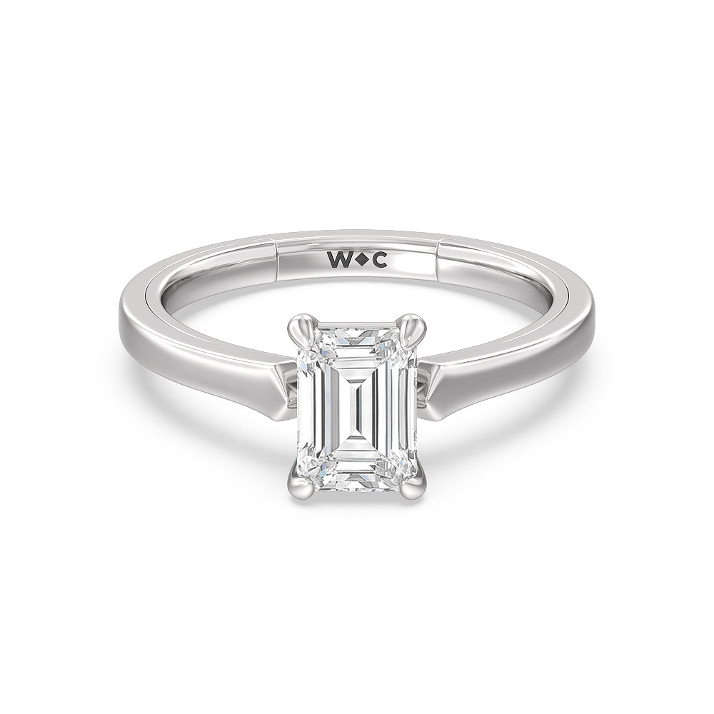 4 Prong Two-Tone Solitaire Engagement Ring with Emerald Cut Diamond in 14KT Platinum view 1
