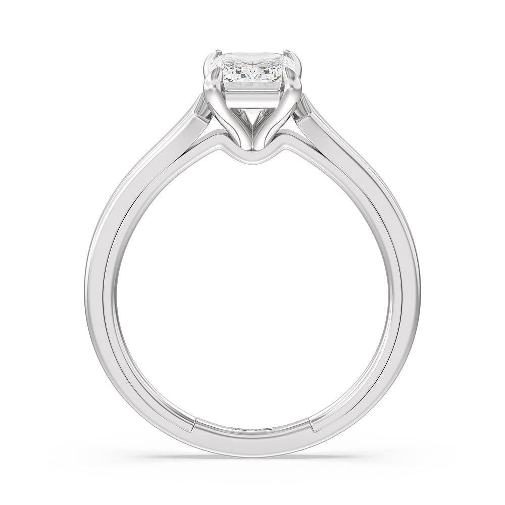 4 Prong Two-Tone Solitaire Engagement Ring with Emerald Cut Diamond in 14KT Platinum view 2
