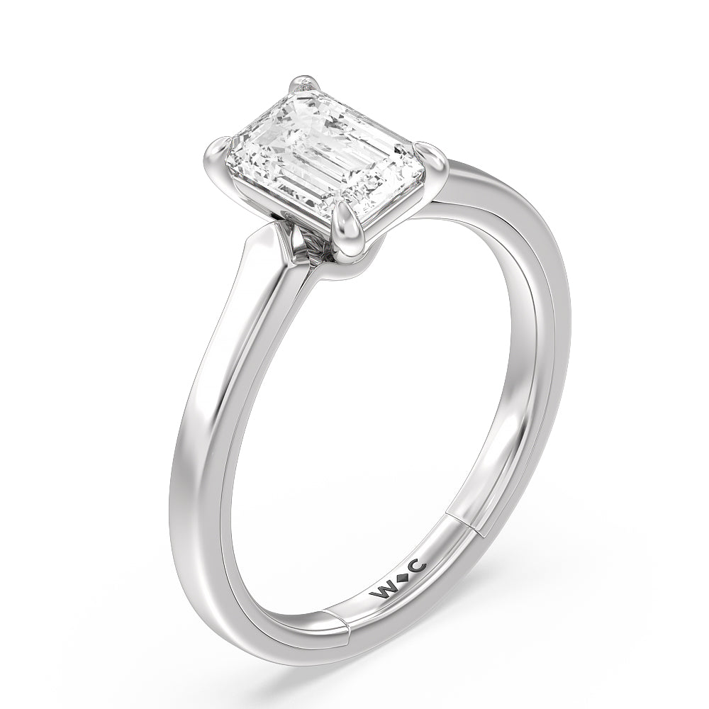 4 Prong Two-Tone Solitaire Engagement Ring with Emerald Cut Diamond in 14KT Platinum view 3
