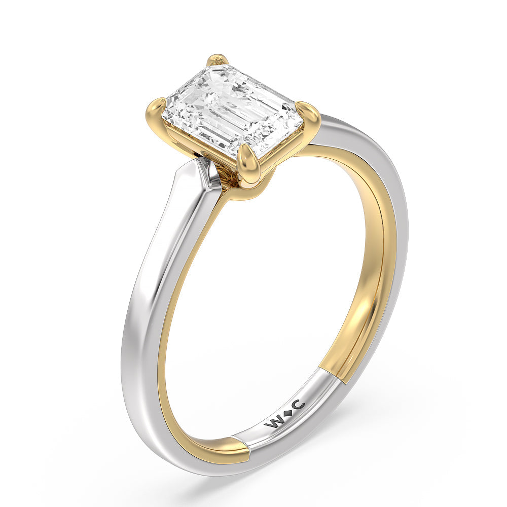 4 Prong Two-Tone Solitaire Engagement Ring with Emerald Cut Diamond in 14KT White & Yellow Gold view 3
