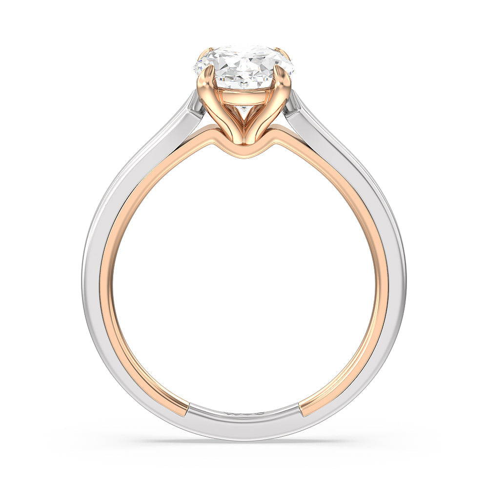 4 Prong Two-Tone Solitaire Engagement Ring with Oval Cut Diamond in 14KT White & Rose Gold view 2
