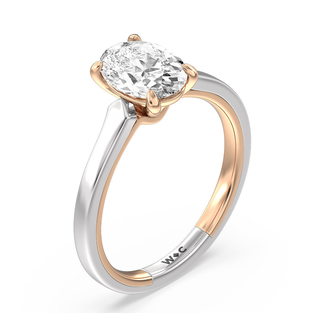 4 Prong Two-Tone Solitaire Engagement Ring with Oval Cut Diamond in 14KT White & Rose Gold view 3
