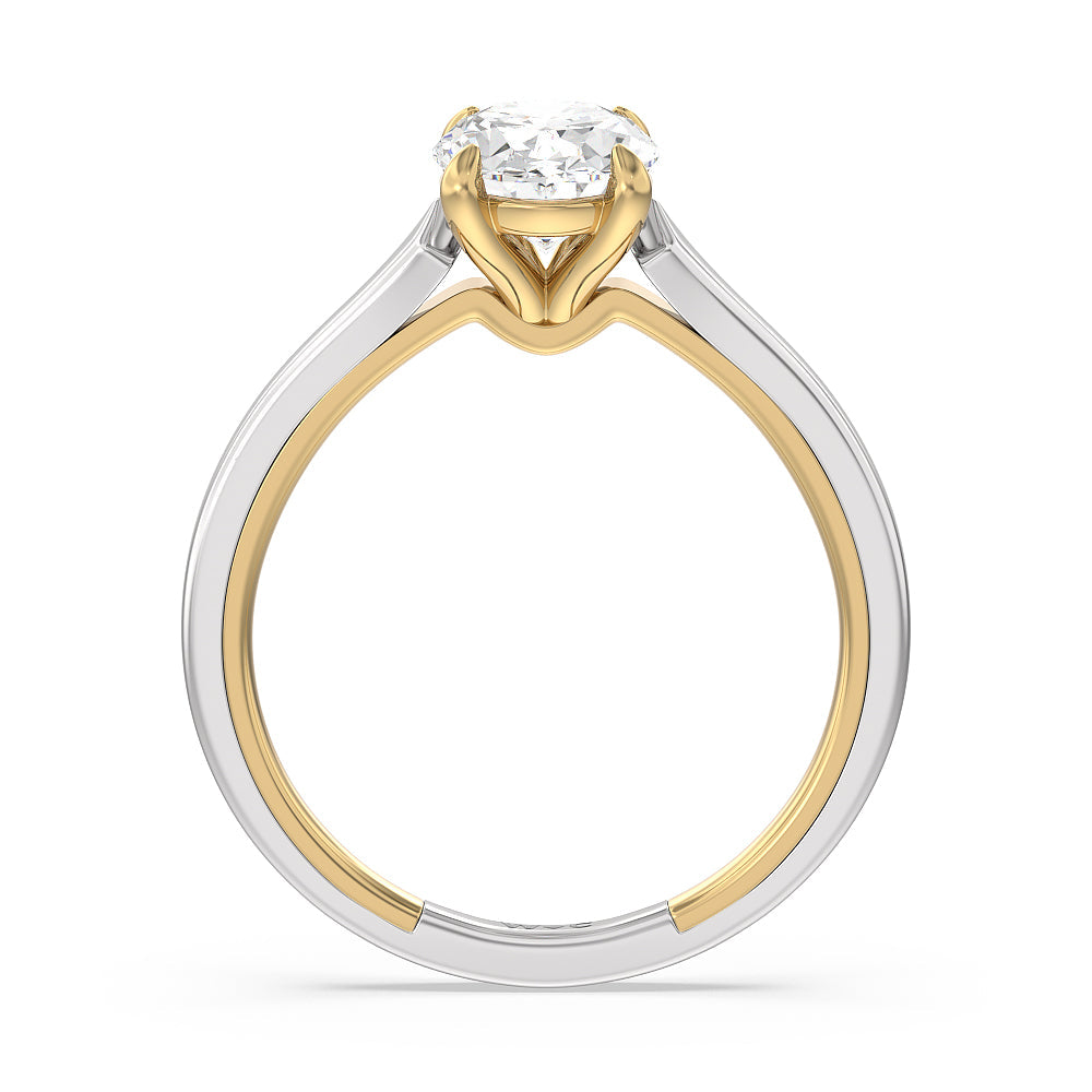 4 Prong Two-Tone Solitaire Engagement Ring with Oval Cut Diamond in 14KT White & Yellow Gold view 2
