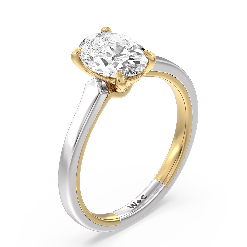 4 Prong Two-Tone Solitaire Engagement Ring with Oval Cut Diamond in 14KT White & Yellow Gold view 3
