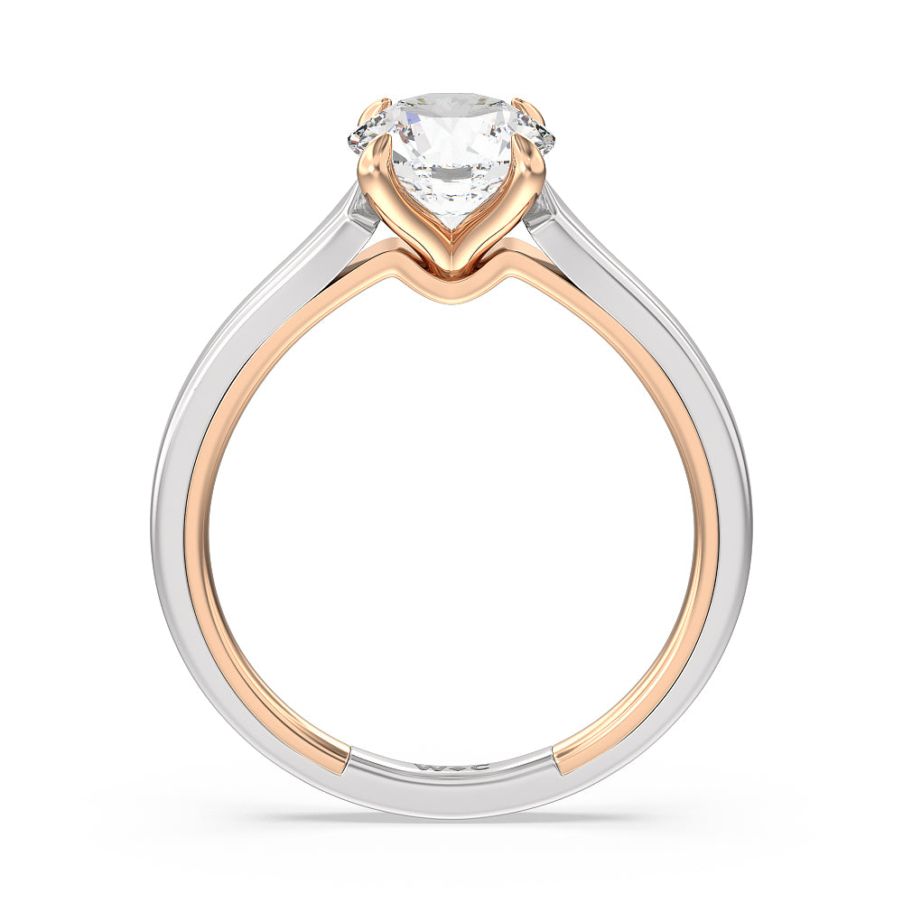 4 Prong Two-Tone Solitaire Engagement Ring with Round Cut Diamond in 14KT White & Rose Gold view 2
