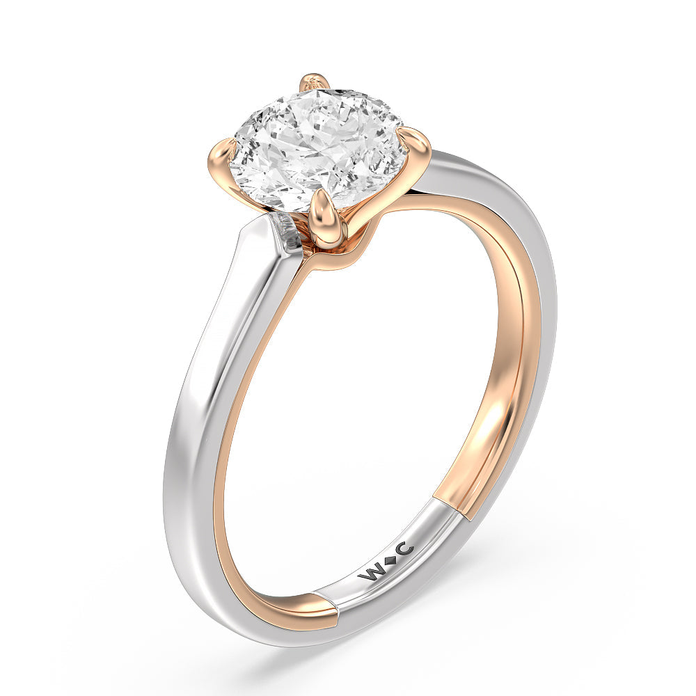 4 Prong Two-Tone Solitaire Engagement Ring with Round Cut Diamond in 14KT White & Rose Gold view 3
