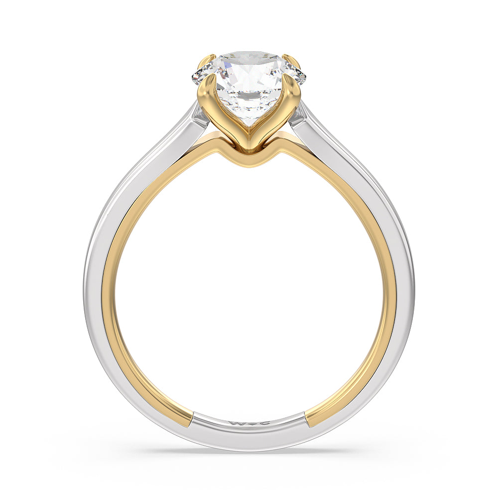 4 Prong Two-Tone Solitaire Engagement Ring with Round Cut Diamond in 14KT White & Yellow Gold view 2
