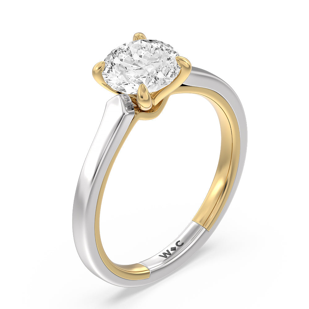 4 Prong Two-Tone Solitaire Engagement Ring with Round Cut Diamond in 14KT White & Yellow Gold view 3
