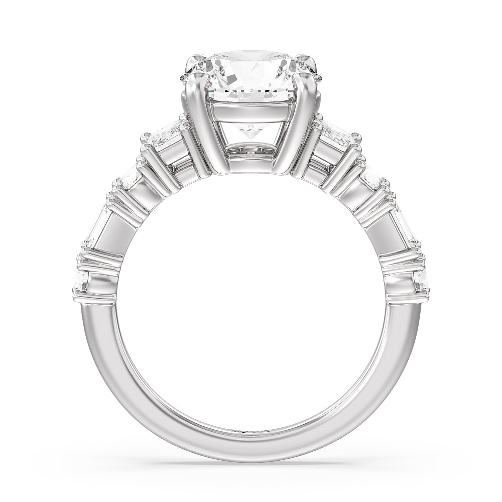 Round Cut Emerald and Round Side Stone Engagement Ring with Lab Grown Diamond in 14KT Platinum view 2

