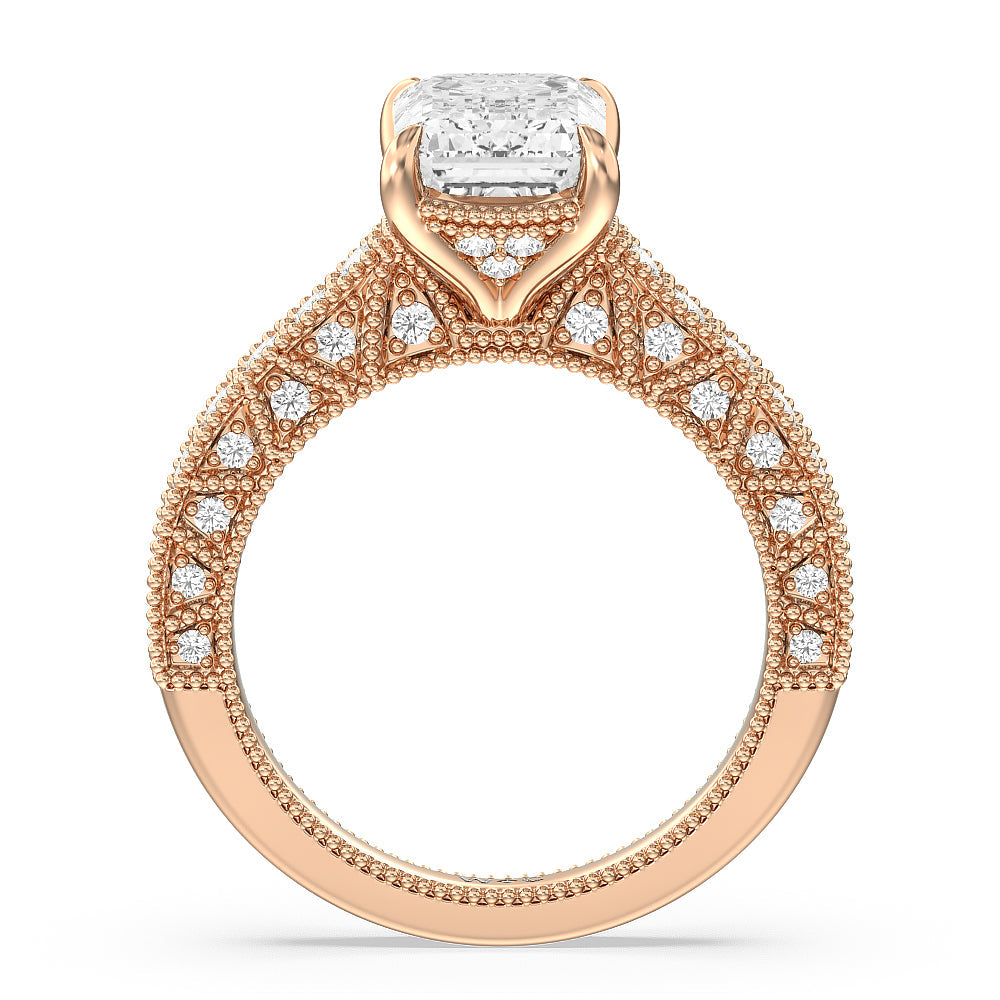 The Waldorf Ring with Emerald Cut Diamond in 14KT Rose Gold view 2
