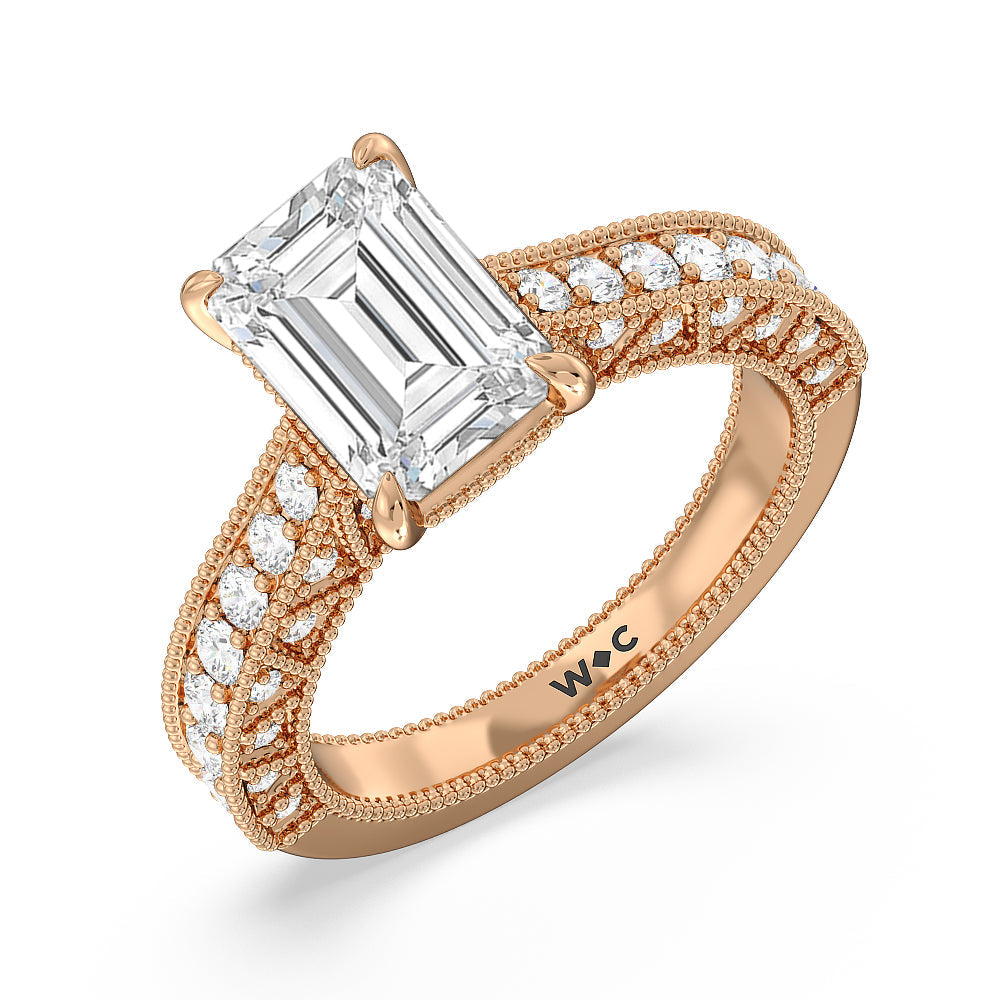The Waldorf Ring with Emerald Cut Diamond in 14KT Rose Gold view 3
