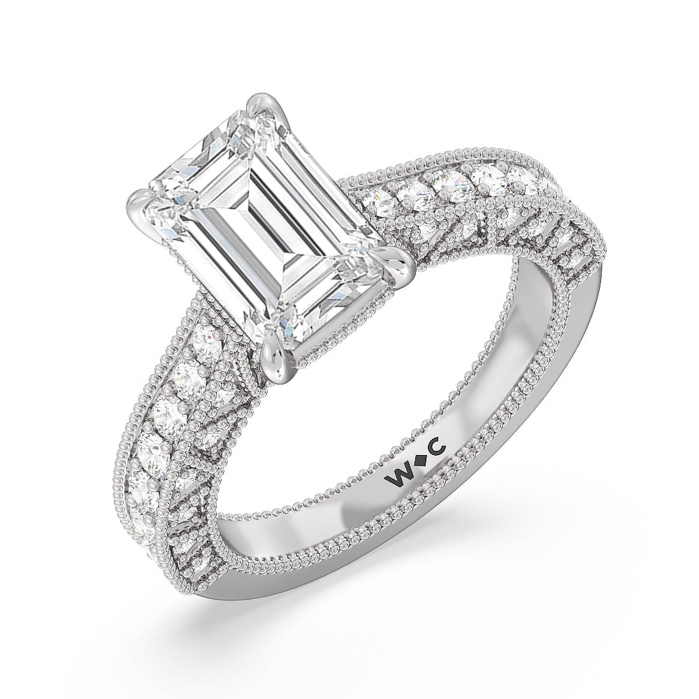 The Waldorf Ring with Emerald Cut Diamond in 14KT Platinum view 3
