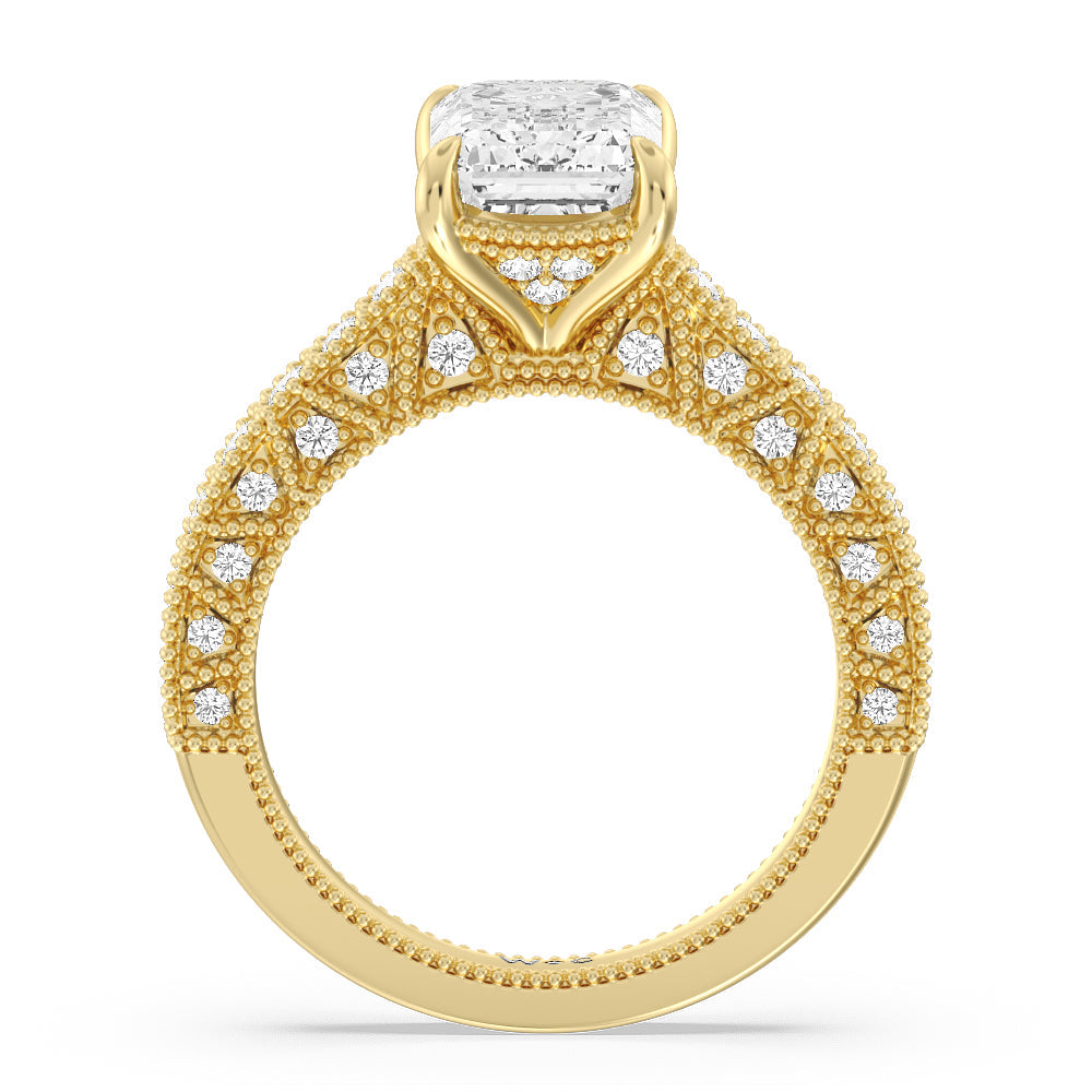 The Waldorf Ring with Emerald Cut Diamond in 14KT Yellow Gold view 2
