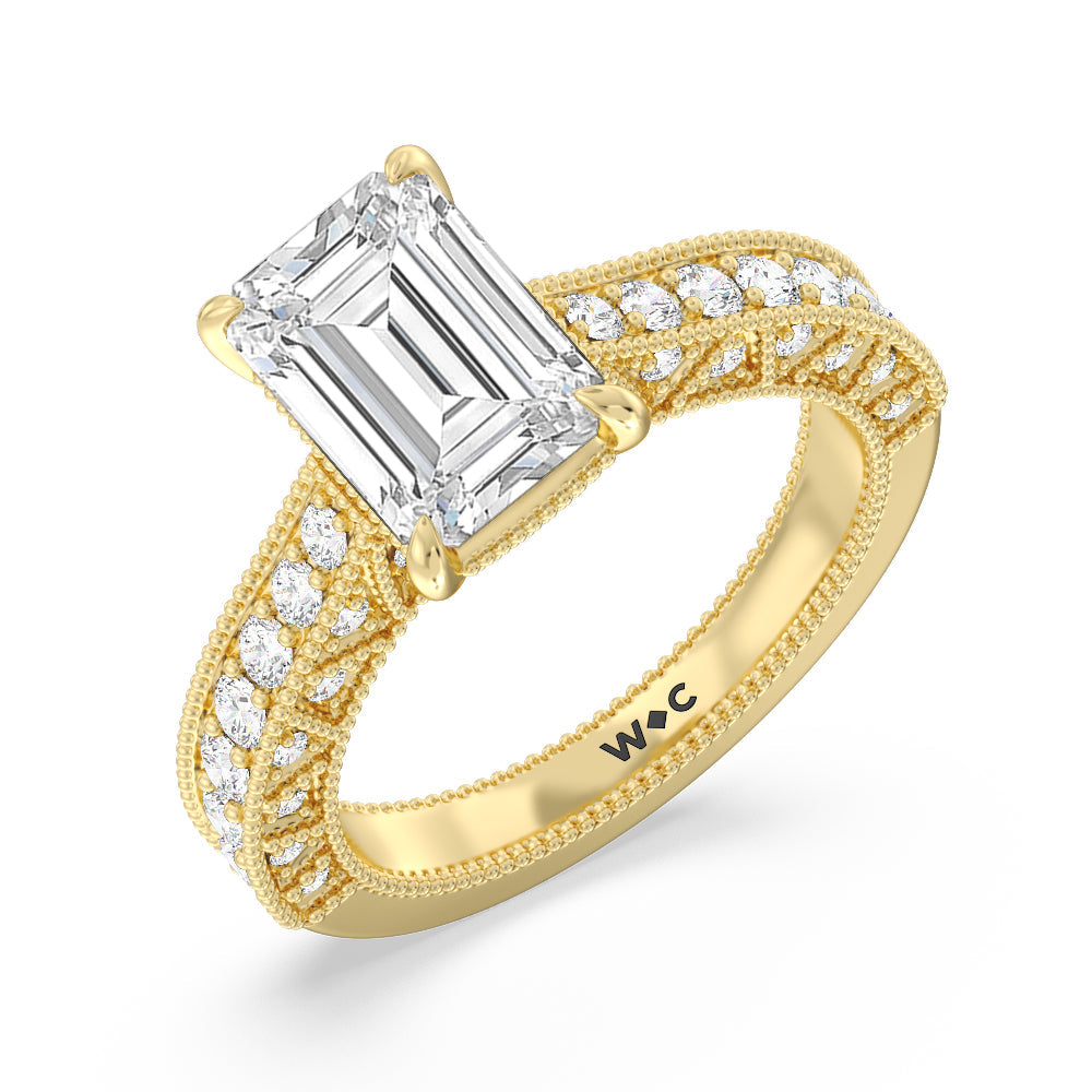 The Waldorf Ring with Emerald Cut Diamond in 14KT Yellow Gold view 3
