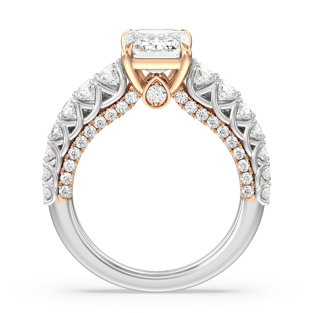 The Astor Ring with Emerald Cut Diamond in 14KT White & Rose Gold view 2
