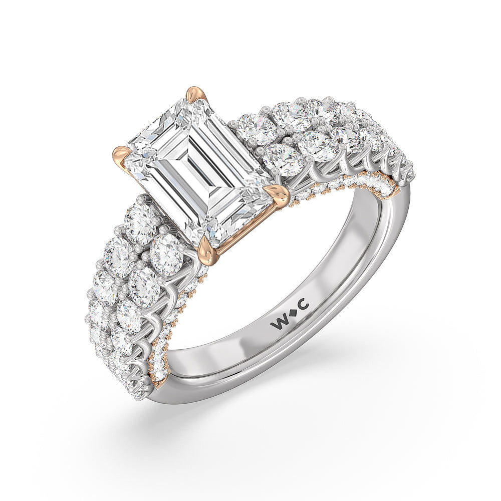 The Astor Ring with Emerald Cut Diamond in 14KT White & Rose Gold view 3
