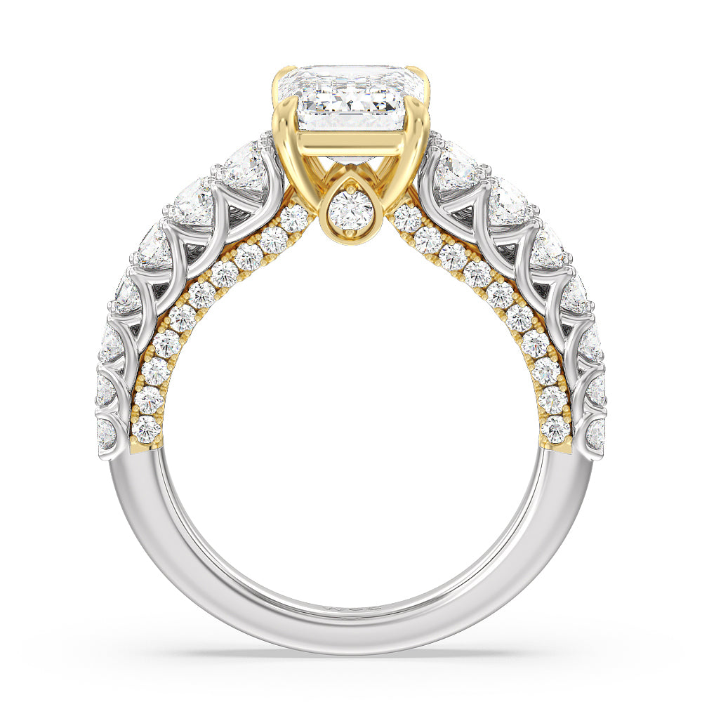 The Astor Ring with Emerald Cut Diamond in 14KT White & Yellow Gold view 2
