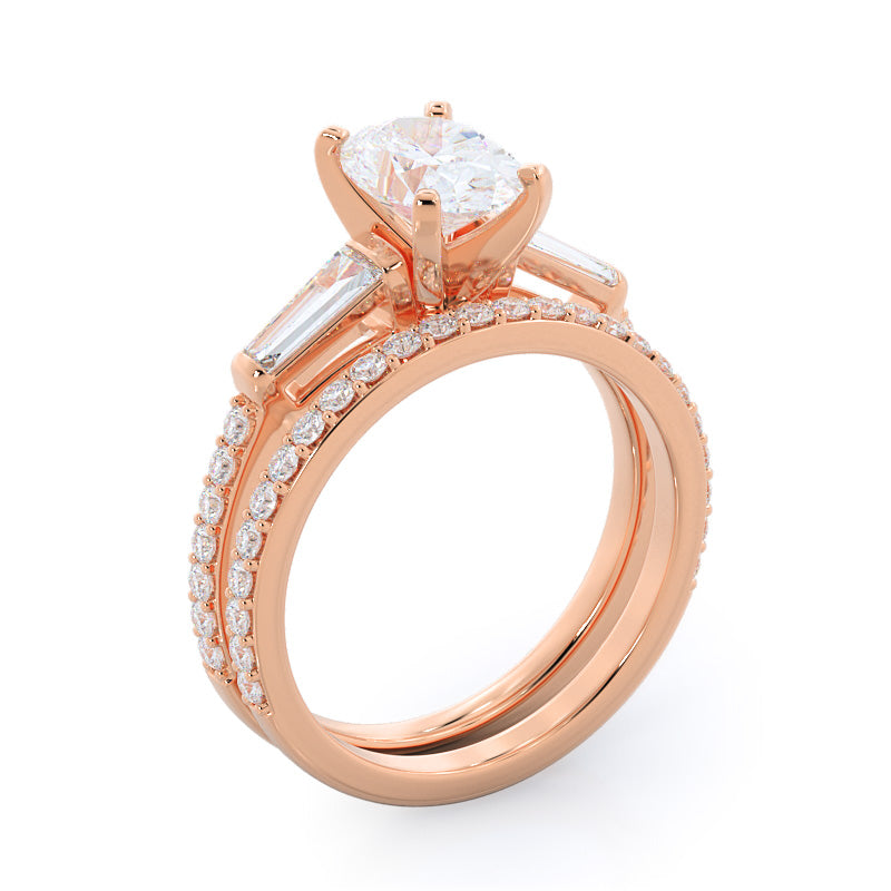 Three Stone Tapered Baguette Diamond Engagement Ring with Cushion Cut Diamond in 14KT Rose Gold view 4
