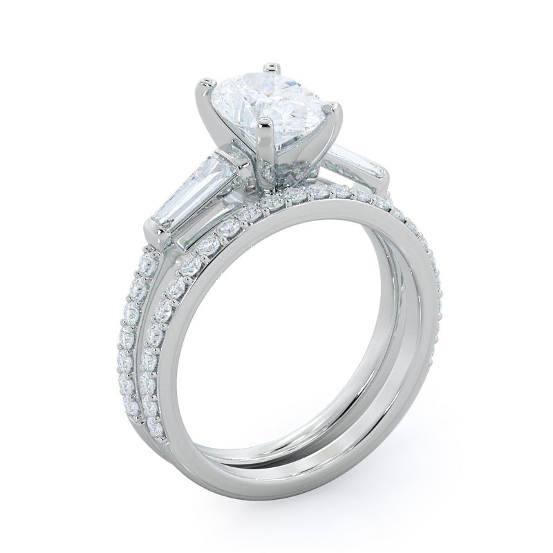 Three Stone Tapered Baguette Diamond Engagement Ring with Cushion Cut Diamond in 14KT Platinum view 4
