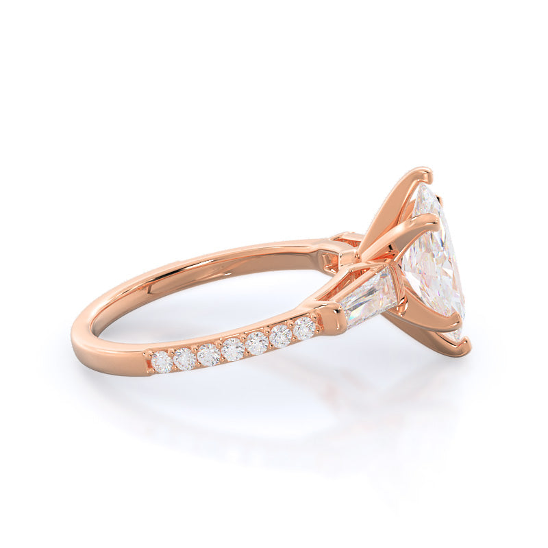 Three Stone Tapered Baguette Diamond Engagement Ring with Marquise Cut Diamond in 14KT Rose Gold view 3
