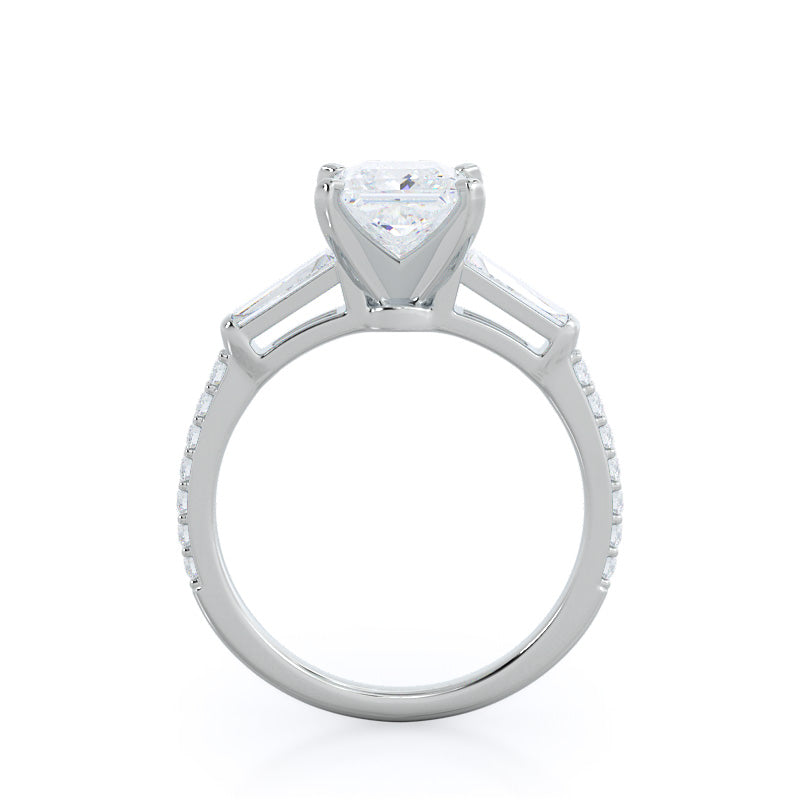 Three Stone Tapered Baguette Diamond Engagement Ring with Princess Cut Diamond in 14KT Platinum view 2
