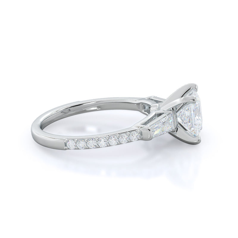 Three Stone Tapered Baguette Diamond Engagement Ring with Princess Cut Diamond in 14KT Platinum view 3
