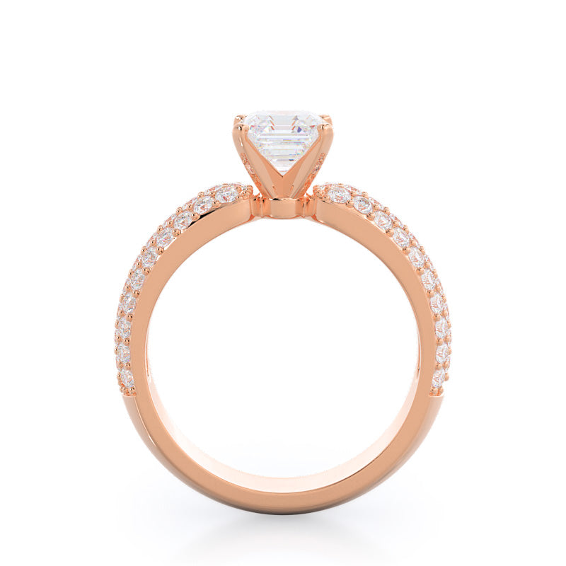 Three Row Diamond Engagement Ring with Asscher Cut Diamond in 14KT Rose Gold view 2
