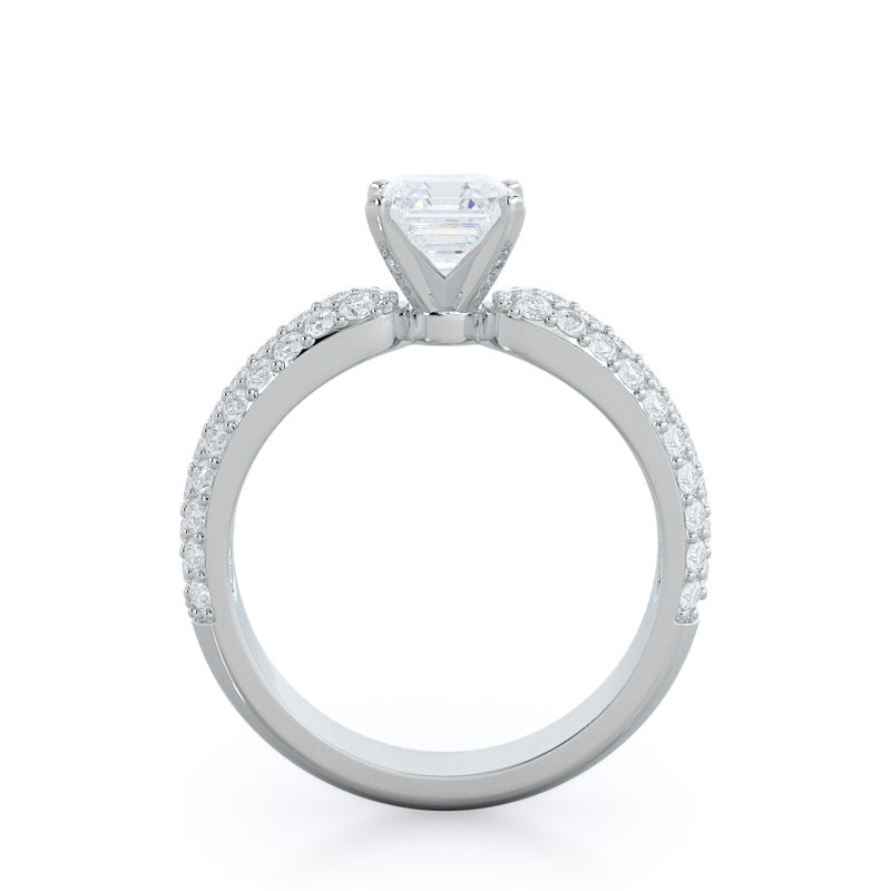 Three Row Diamond Engagement Ring with Asscher Cut Diamond in 14KT Platinum view 2
