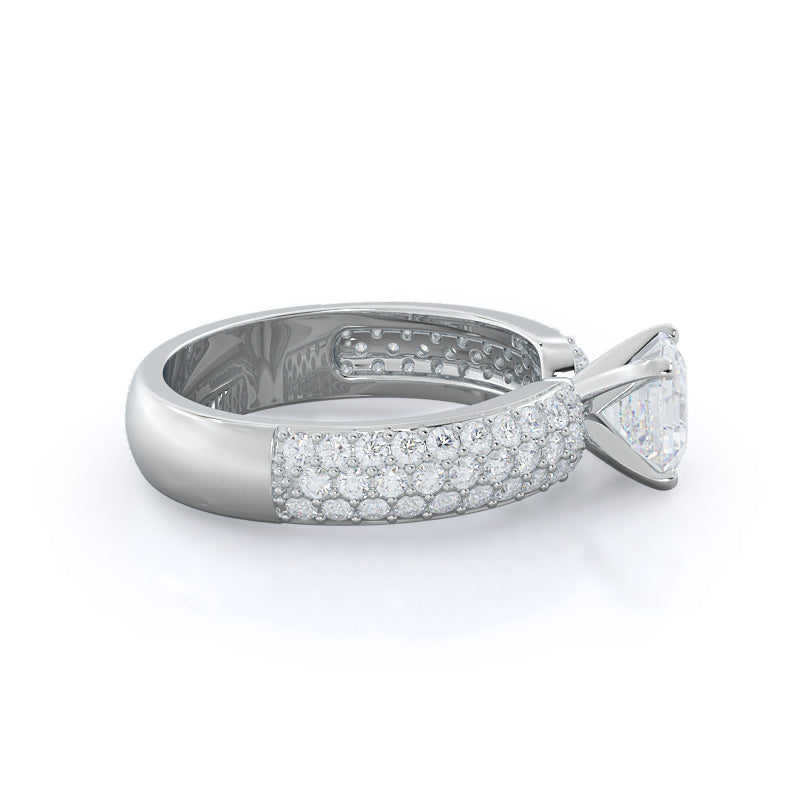 Three Row Diamond Engagement Ring with Asscher Cut Diamond in 14KT Platinum view 3
