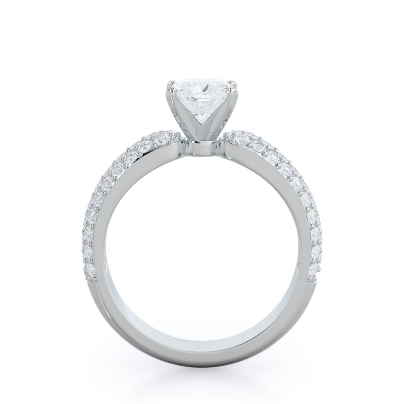 Three Row Diamond Engagement Ring with Cushion Cut Diamond in 14KT Platinum view 2
